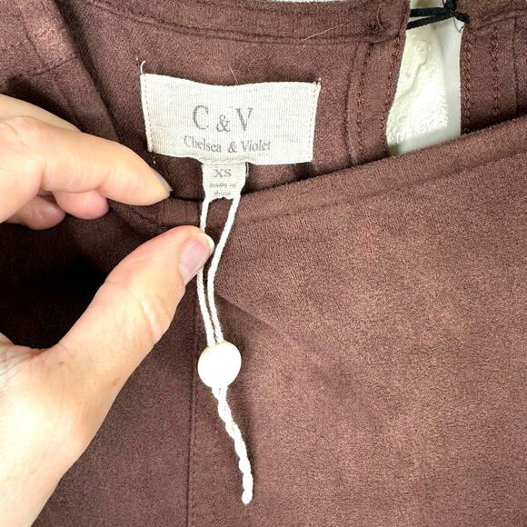 Chelsea & Violet NWOT C&V Dark Brown Stretchy Faux Suede Babydoll Mini Dress XS - Picture 5 of 6